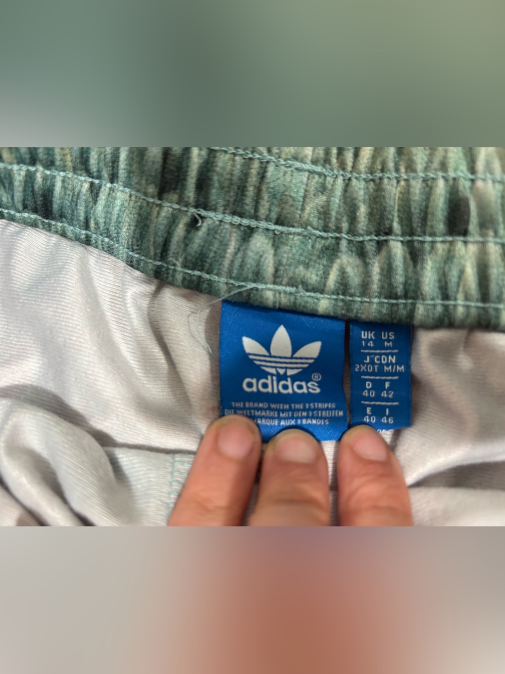 adidas Women’s Gradient Feather-Print Shorts in Teal and Coral - Picture 3 of 3